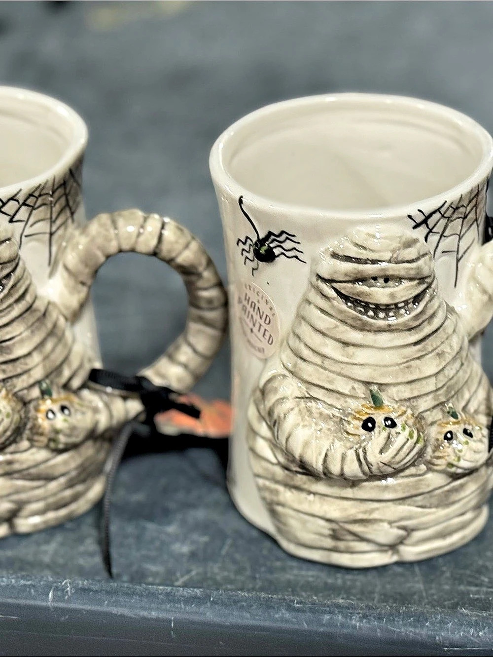 2 Blue sky Mummy Halloween Mug Set White & Gray NWT